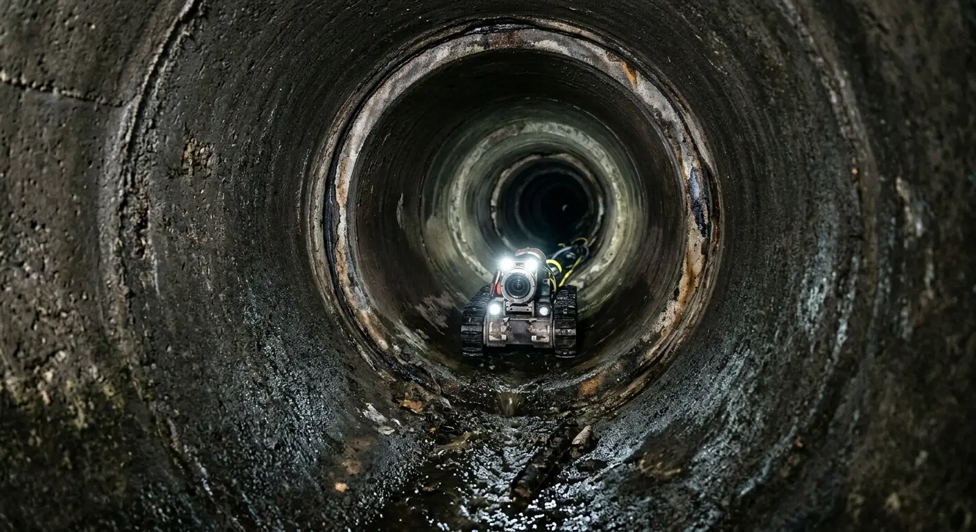 Robotic sewer camera inspecting pipe interior for Drain Snake Service in Schoolcraft